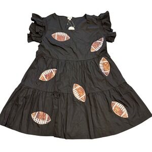 ODDY Black Tiered Ruffle Sleeve Dress Football Sequin Appliqué Size 3XL